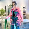 Thai Trendy Brand Autumn New Korean Version Cartoon Printed Shirt Medium and Long Cardigan Shirt Long Sleeve Top