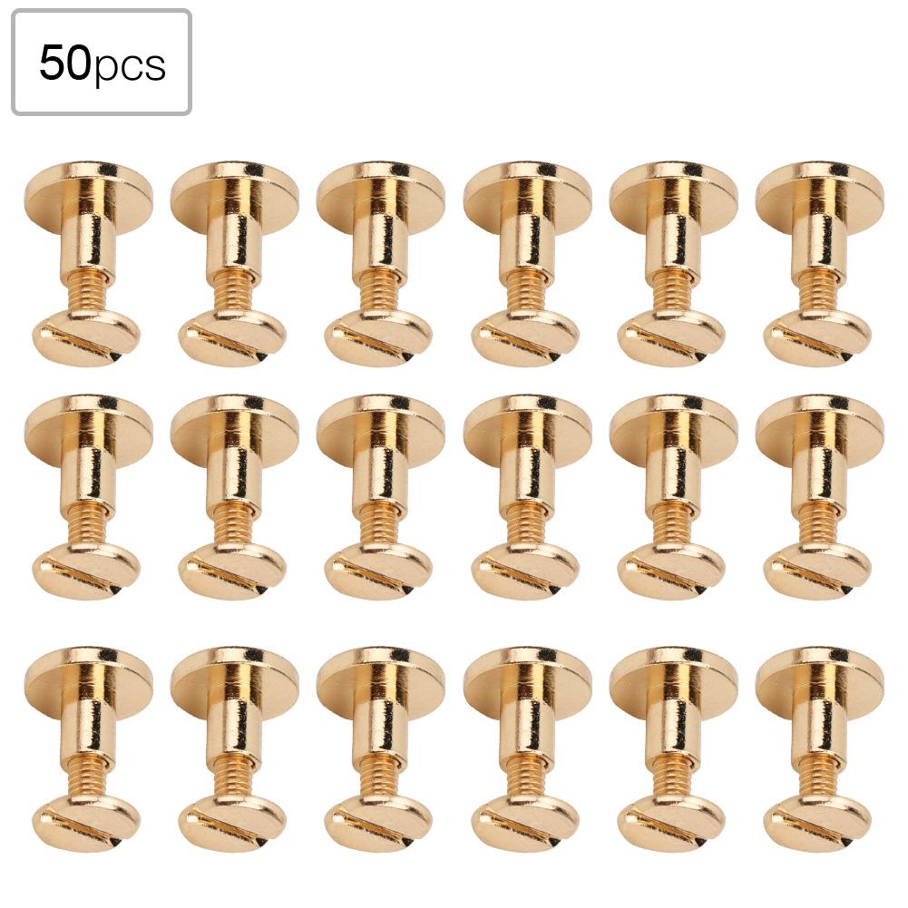 50 Set 8mm Pure Copper Flat Head Rivets Leather Strap Screws Kit for Notebook BindingGold