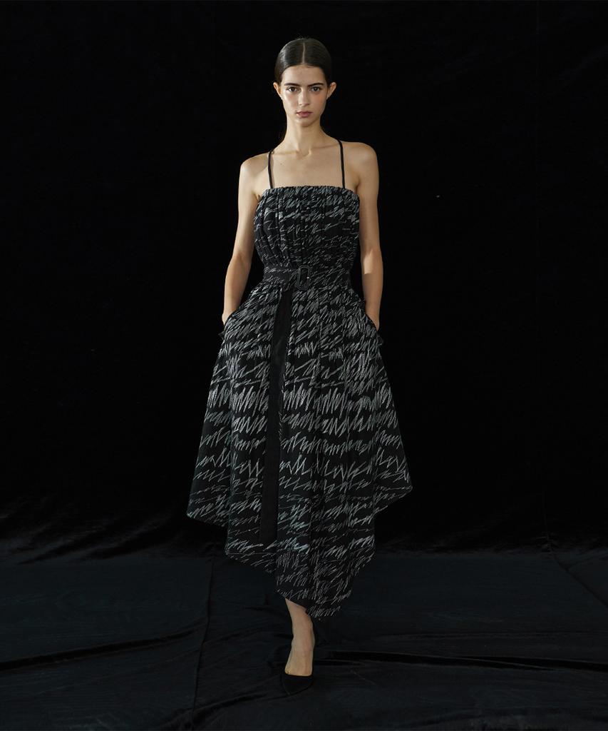 Meuameu Stitch Strap Pleated Dress