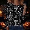 Women's Halloween Printed Long Sleeve Neck Pullover Top