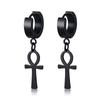 Drop Cross Earring Mens Egyptian Ankh Michael Hang Dangle Earrings Black Stainless Steel Male Punk Jewelry
