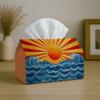 1pc Tissue Box Holder Featuring a Retro Sunburst Wave Design In Red, Orange, And Blue, Made from Durable Polyester. Perfect for Use In The Kitchen, Li