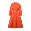 Oversized Women Stand Neck 3/4 Sleeve Bow Knot Belt Party Swing Dresses Nonelastic