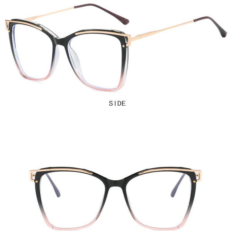 Women's metal large frame hollow TR90 glasses frame Fashionable personality plain makeup anti-blue light glasses