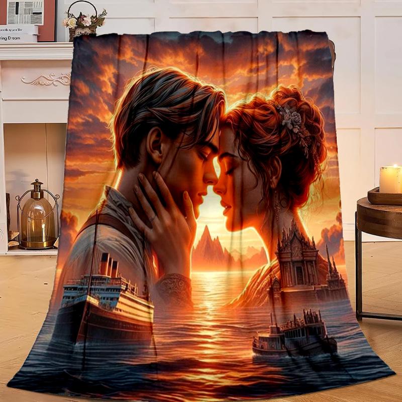 1PC Love On The Tita-nic Flannel Blanket Gift, Suitable for Both Men And Women, Soft Ideal for Beds And Sofa, Birthday Or Christmas Gift