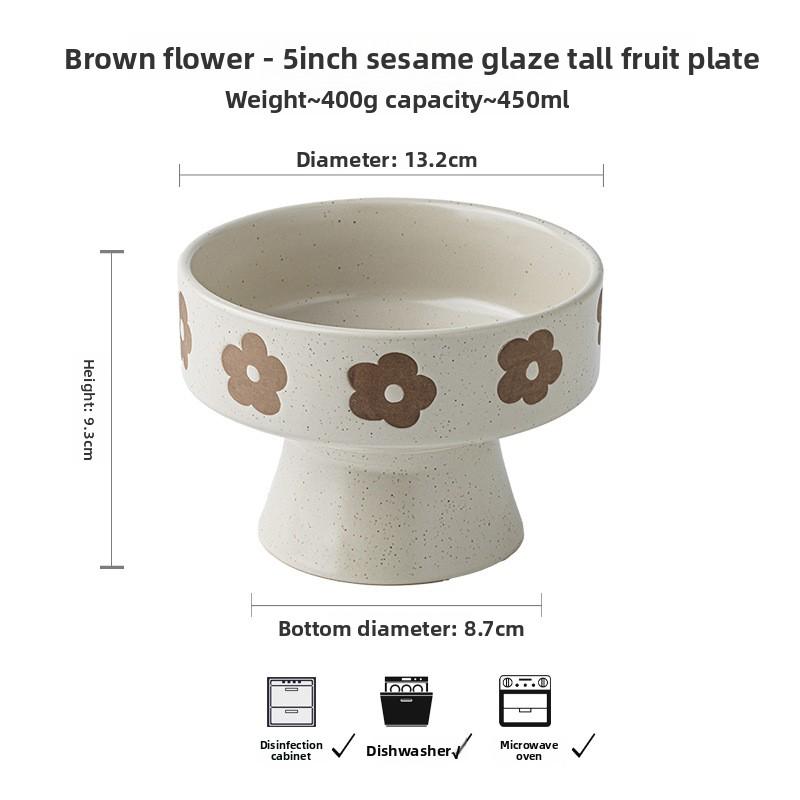 

Vintage Pedestal Fruit Bowl Japanese Ceramic Dessert Plate High Aesthetic Living Room Tableware