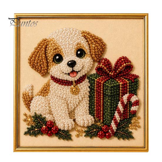 Winterwunderland Kreativaktivitäten Weihnachten Kunst-Kit mit künstlichen Perlen, Xmas Hut Katze Hund Malerei DIY Themenprojekte 3D Welpen Perlen Bastel-Kit für Erwachsene,