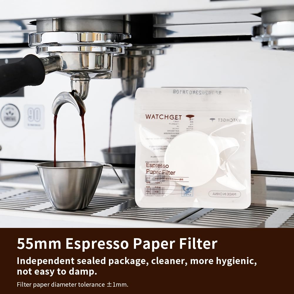 Watchget 55mm Espressopapperfilter 1000st Oblekt Kaffefilterpapper för 58mm Botten Portafilterkorg Packskärm Kompatibel med Espresso