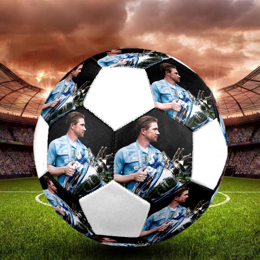 Kevin De Bruyne Printed Size 5 Soccer Ball, Machine-Stitched PVC, Durable & High Bounce, All Ages Fit, Fan Merchandise, Matches & Outdoor Use.