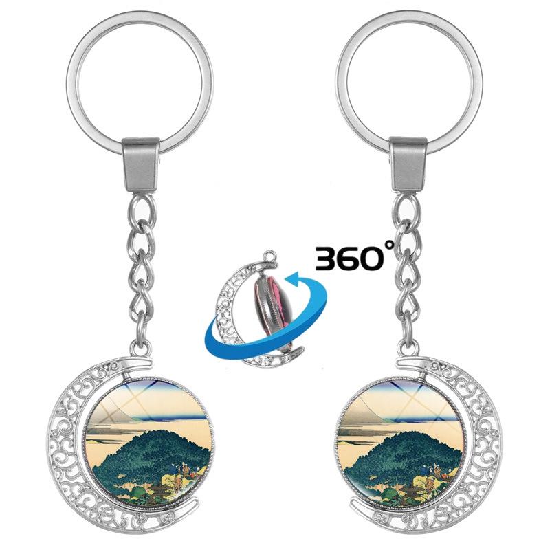 Japanese Wave Ukiyo-e Art Double-Sided Rotating Keychain Pendant