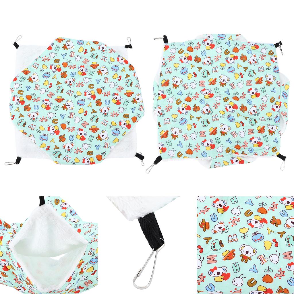 Small Animals Hanging Hammock Warm Plush Bunkbed Pet Cage Hammock For Hamster Ferret Chinchilla Guinea Pig Cartoon Green