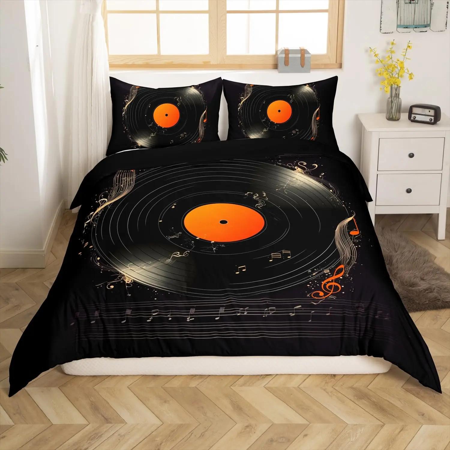 Music Themed Bedding Set Black and White Music Note Comforter Cover for Boys Girls Kids Musical Pattern Duvet Cover AU Double(180x210cm)