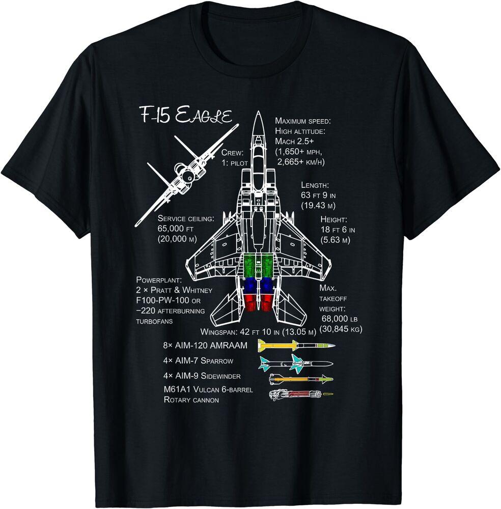 

F-15 Eagle Specs T-Shirt TShirt Shirt Military Fighter Jet T-Shirt Size S-5XL Unisex T-Shirt XXXL