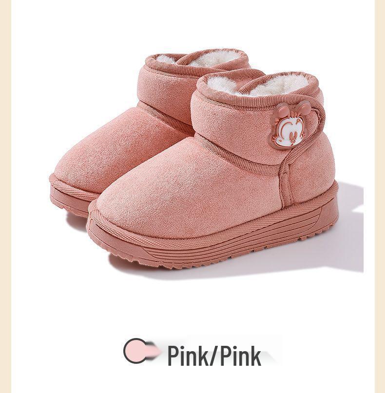 Bobodou Kids' Winter Cotton Boots - Thick, Velvet-Lined, Non-Slip Cartoon Design for Boys and Girls.