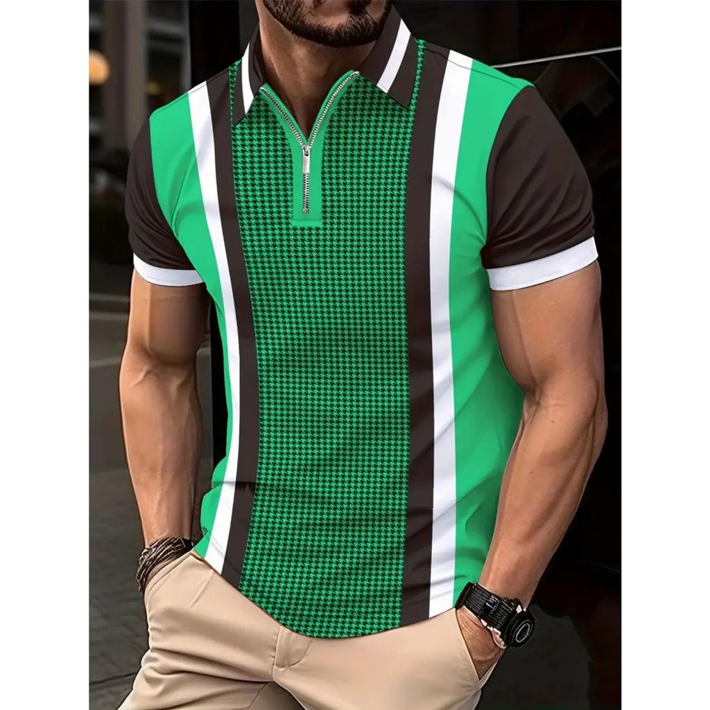 Striped Printed Polo Shirt Men's Daily Outdoor Casual Lapel Short Sleeve Polo Shirt