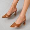 Plus Size Pointed Toe Leather Heels - Shallow Mouth, Thin Heel, Solid Color, Lazy Shoes (Size 42)