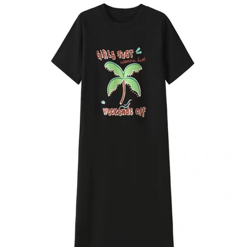 Women's Short-sleeved T-shirt Dress Summer Loose Look Lazy Over The Knee Long Dress