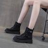 Rhubarb boots women's 2025 autumn new leather thick-soled tooling wind Martin boots velvet short snow boots women's boots