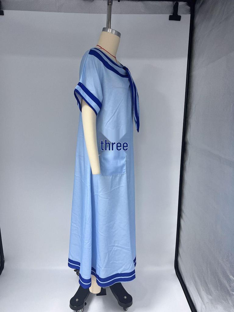 Temperament Bow Pocket Short Sleeve Loose Maxi Dress