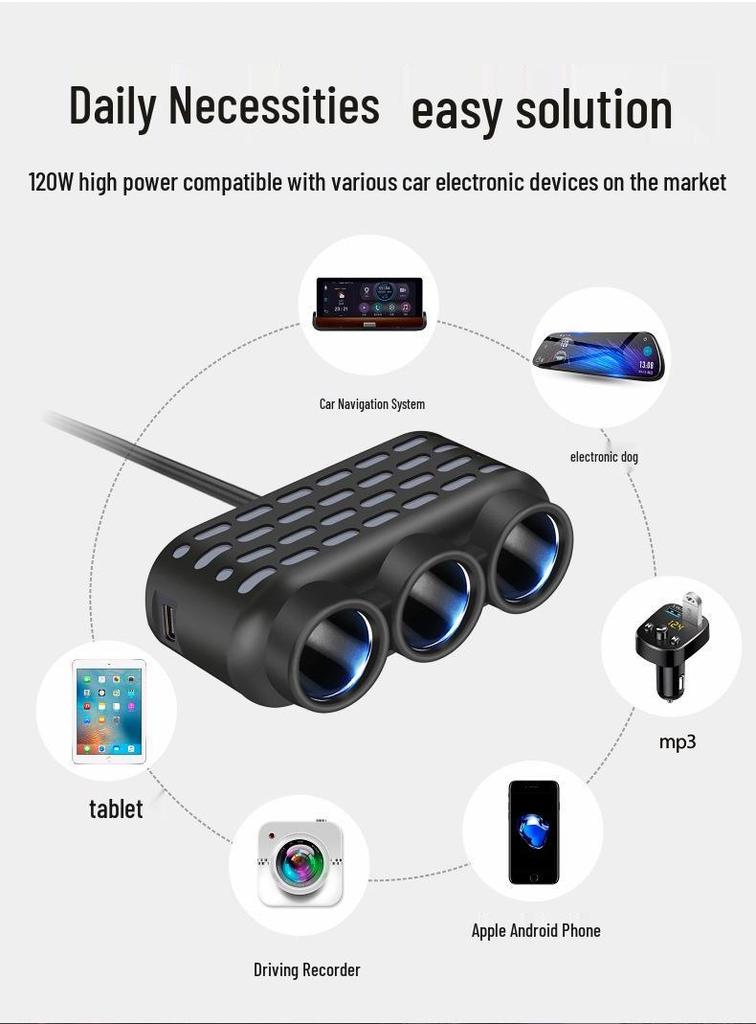 Seven-Color Car Charger: 3-Port QC3.0, USB, PD Fast Charger - 12V/24V Universal