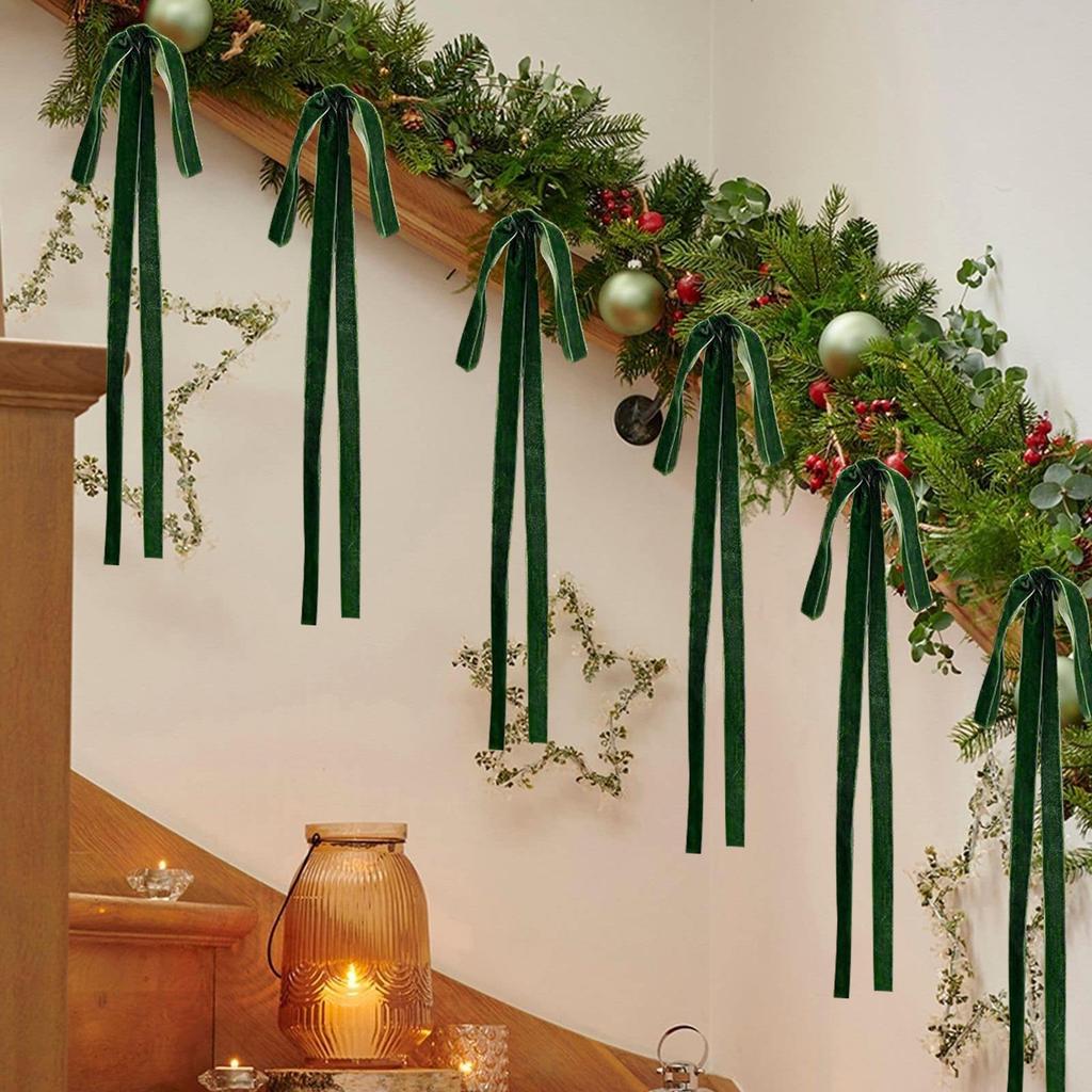Christmas Trees Bows 6Pcs Christmas Decorative Wrapping Pull Bows For Christmas Tree Decoration Front Doors Outdoor Activities
