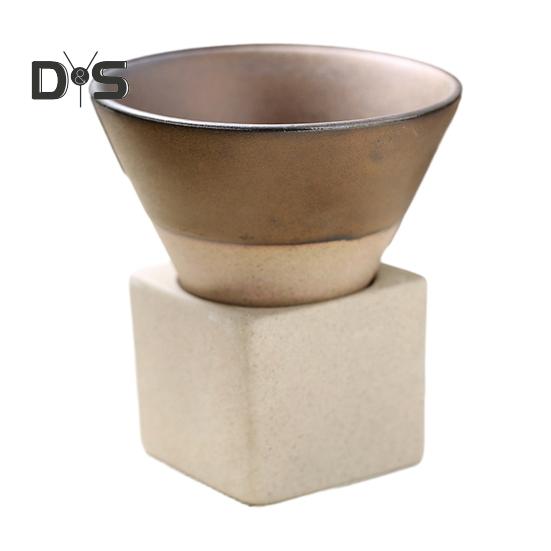 

100 мл кофейная чашка с воронкой из сырой керамики и основанием, термостойкая кружка ручной работы в японском стиле для латте, капучино, чая, эспрессо, коническая кружка, подарок на день рождения кофейный/бронзовый