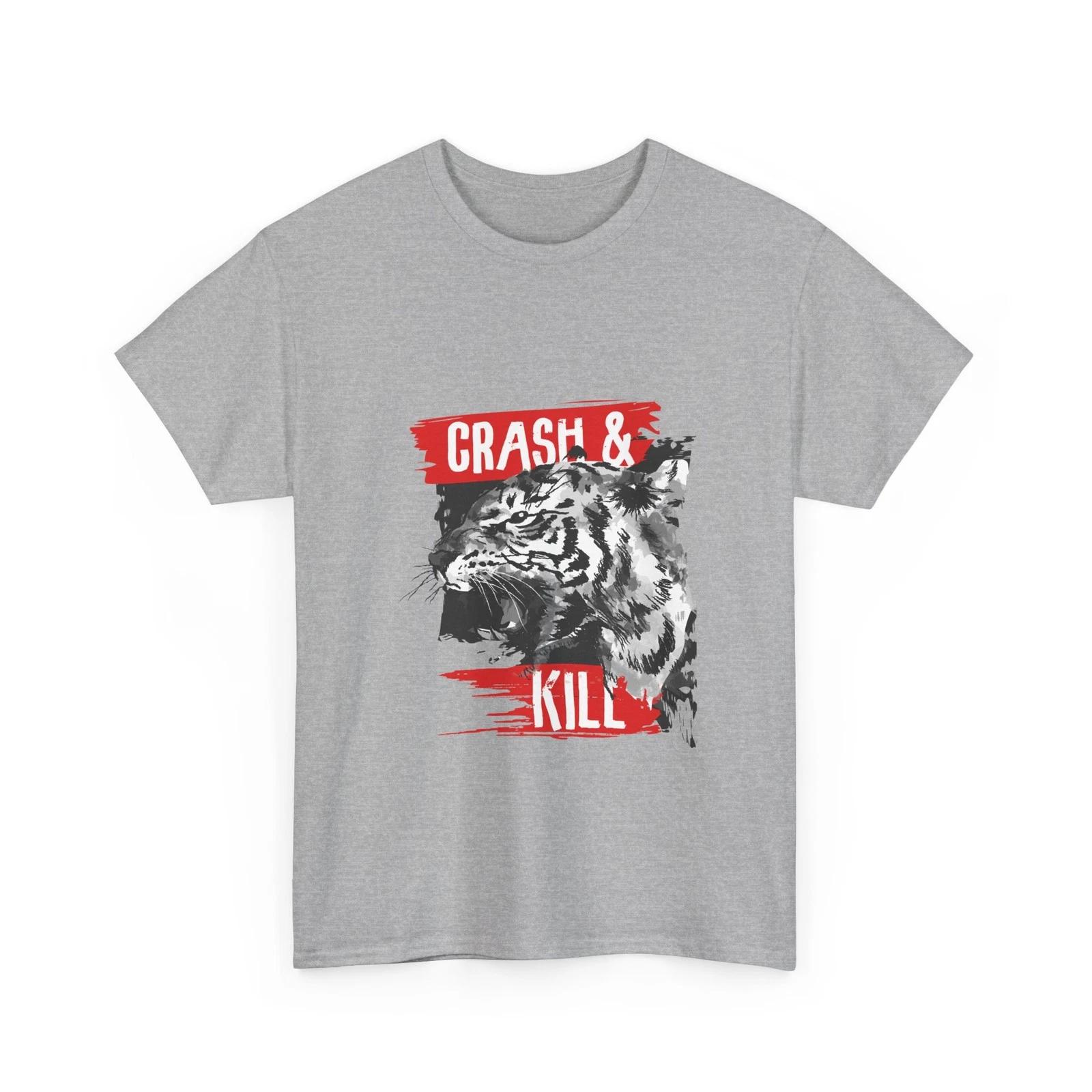 Crash & Kill Tiger T-Shirt | Graphic Tiger Head, Bold Red Text, Cool Style Tee XL