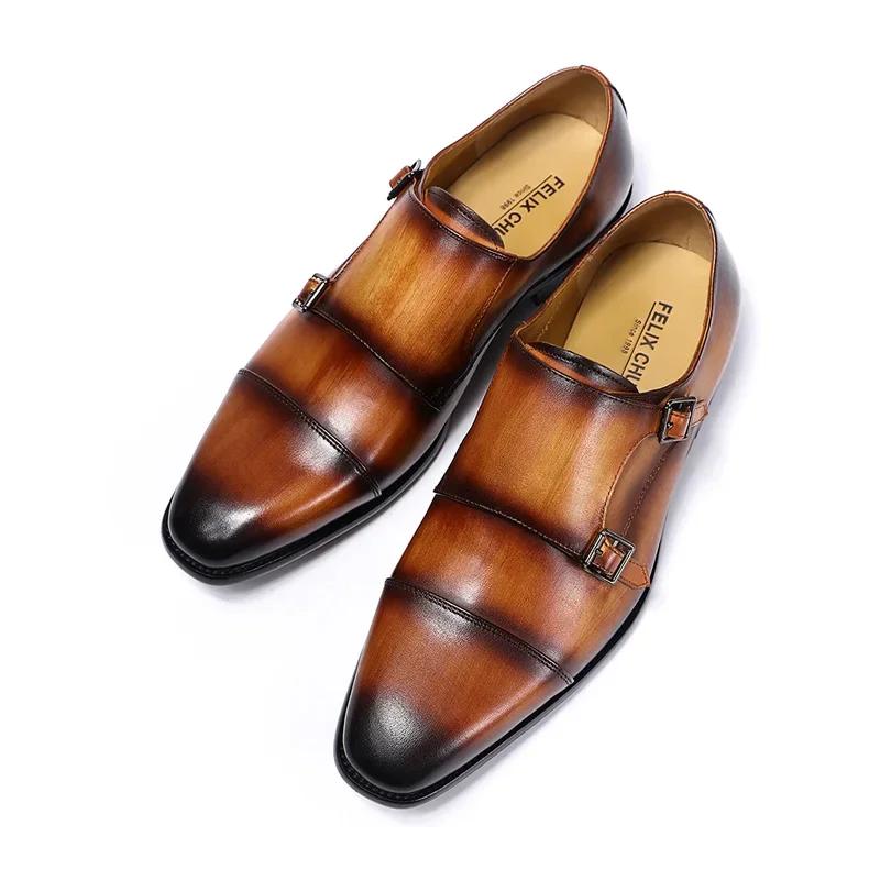 Brown Black Men Loafer Shoes Elegant Dress Formal Suit Breathable Leather Shoe No Slip Handmade Monk Nice Adult Footwear