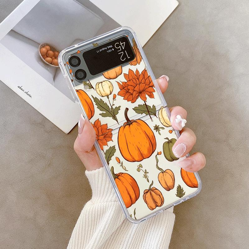 Retro Autumn Maple Leaf Pumpkin Phone Case For Samsung Galaxy Z Flip 6 ZFlip 5 Shockproof Cover for Samsung ZFlip4 ZFlip3 Shell