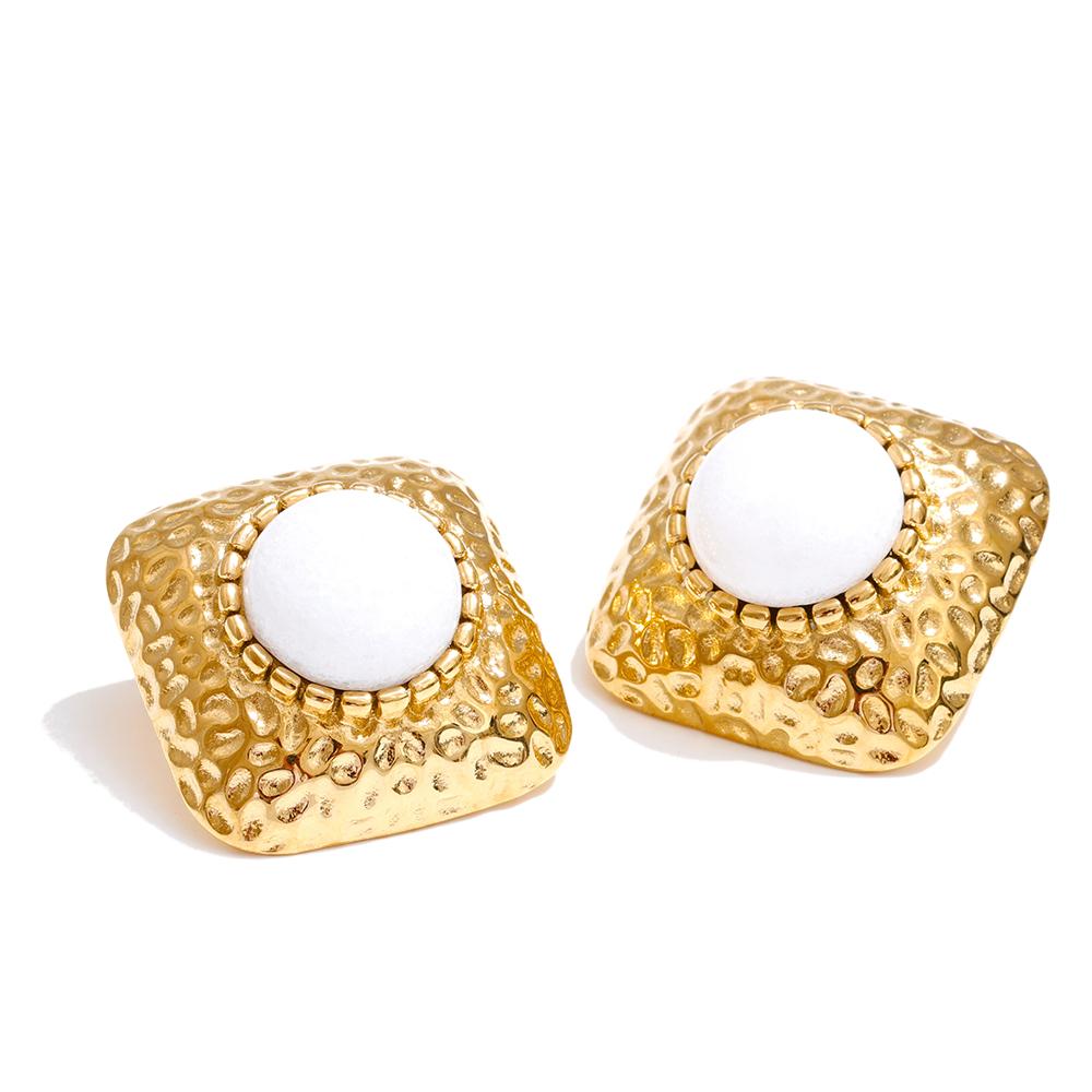 

Yhpup Popular Stainless Steel Hammer Metal Resin Square Stud Earrings for Women Tarnish Resistant Versatile Statement Jewelry