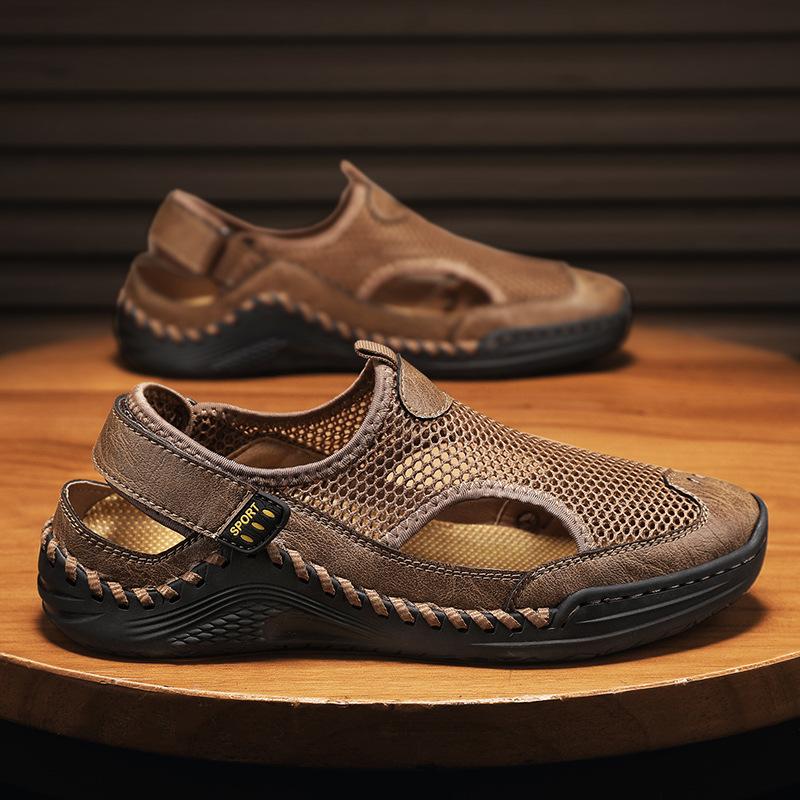 Baotou Sandals Men'S Outer Wear Mesh Soft-Soled Beach Shoes Mountaineering Wading Driving Sports Hole Shoes