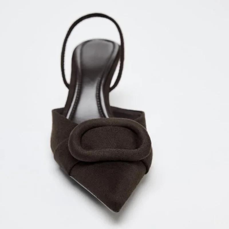 Fashion Designer Shoes Coffee Faux Suede Heeled Sandals Women Fashion Pointy Toe Slingbacks High Heels Elegant Office Shoes Mules Pumps