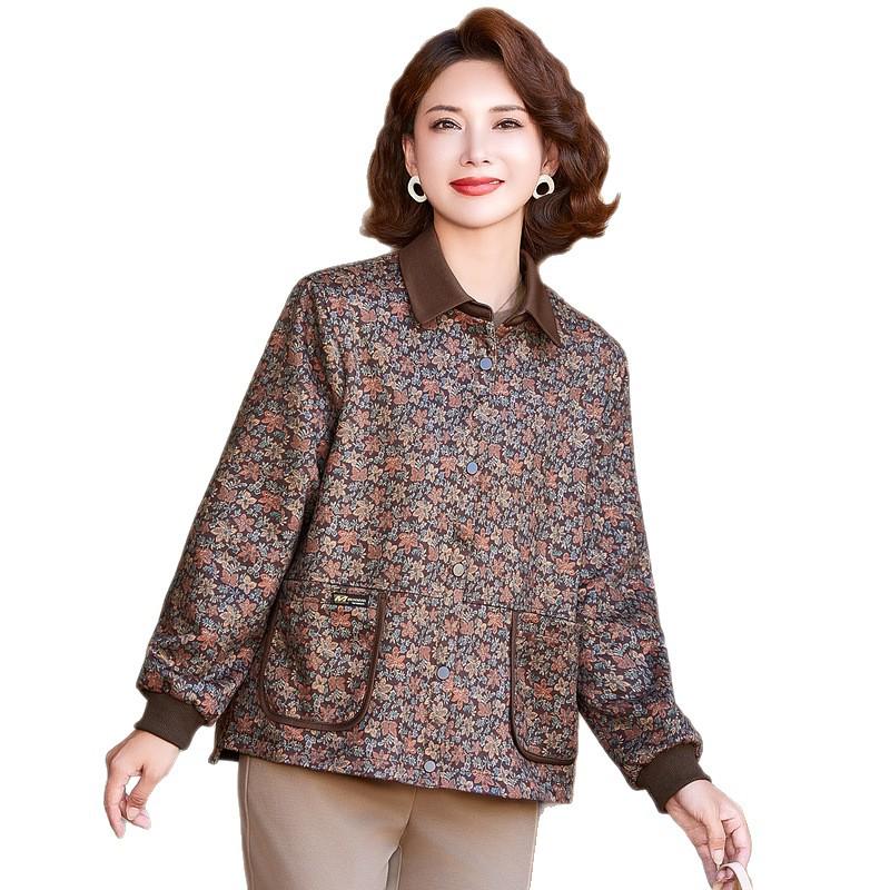 Autumn 2026 Floral Print Loose Coat for Middle-Aged and Elderly Women