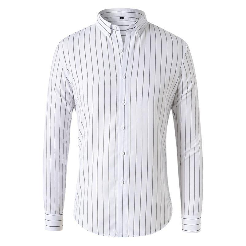 Herren Gestreiftes Langarmhemd Mode Business Casual Slim Revershemd Herren