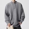 Unisex Autumn & Winter Henley Collar Embroidered Sweater - Trendy Solid Color Knitwear