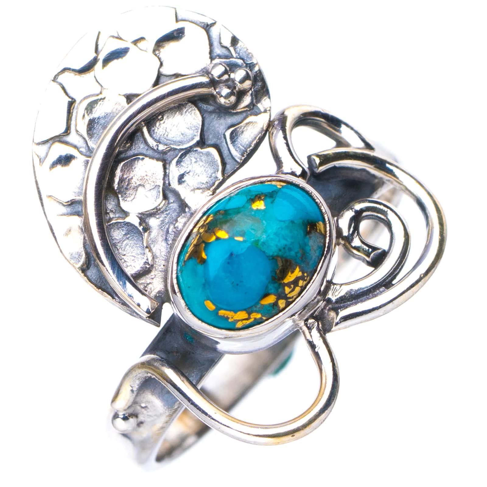 

StarGems® Natural Copper Turquoise Butterfly Handmade 925 Sterling Silver Ring 8 E7609