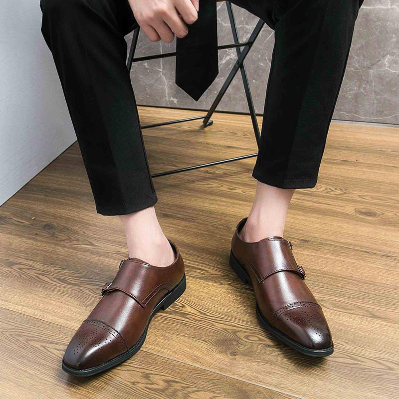 Men’s Monks Loafers Dress Leather Shoes Men Black Retro Formal Shoes Tuxedo Wedding Blazers Saddle Shoes Over Sized