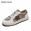 Damen-Sneaker aus echtem Leder mit runder Spitze und Schnürung, flache Schuhe, modisch, bequem, Freizeitschuhe