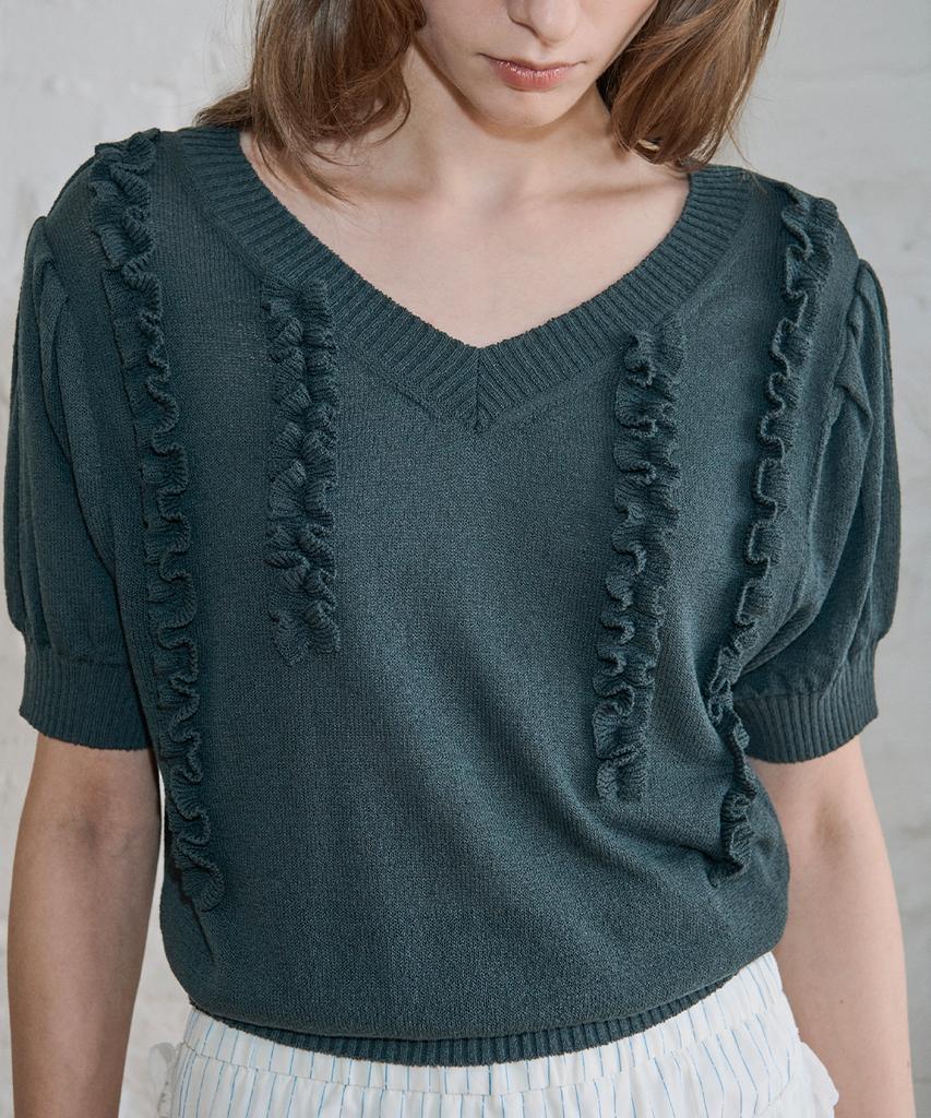 SINOON Puff Ruffle Knit Pullover (Charcoal)