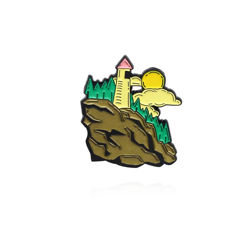 Lighthouse at Sunset: Elegant Alloy Brooch with Cloudscape Design