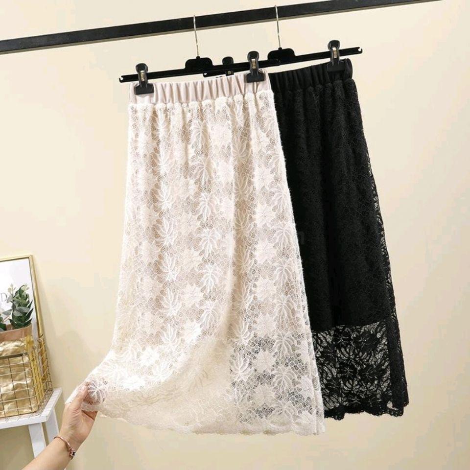 Fairy Style High Waist Knitted Lace Midi Skirt: Double-Sided, Slimming A-Line, 2025 Spring/Summer Collection