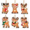 Winter Seasonal Ornaments 6Pcs Wooden Reindeer Christmas Ornament, Cute Deer Hanging Decor Tree Accessories with Jute String, Holiday Pendant for Home