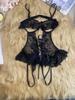 Crotchless Red Sexy Lingerie Women Lace Hollow Bra Set Erotic Costumes Teddy Baby Doll Dress Deep V Open Bra Sexiest Bodysuits