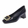 Square Head High Heels Women's Spring and  New Shallow Thick Heels Women's Shoes Square Buckle Work Shoes Cow Patent Leather High Heels Single Shoes