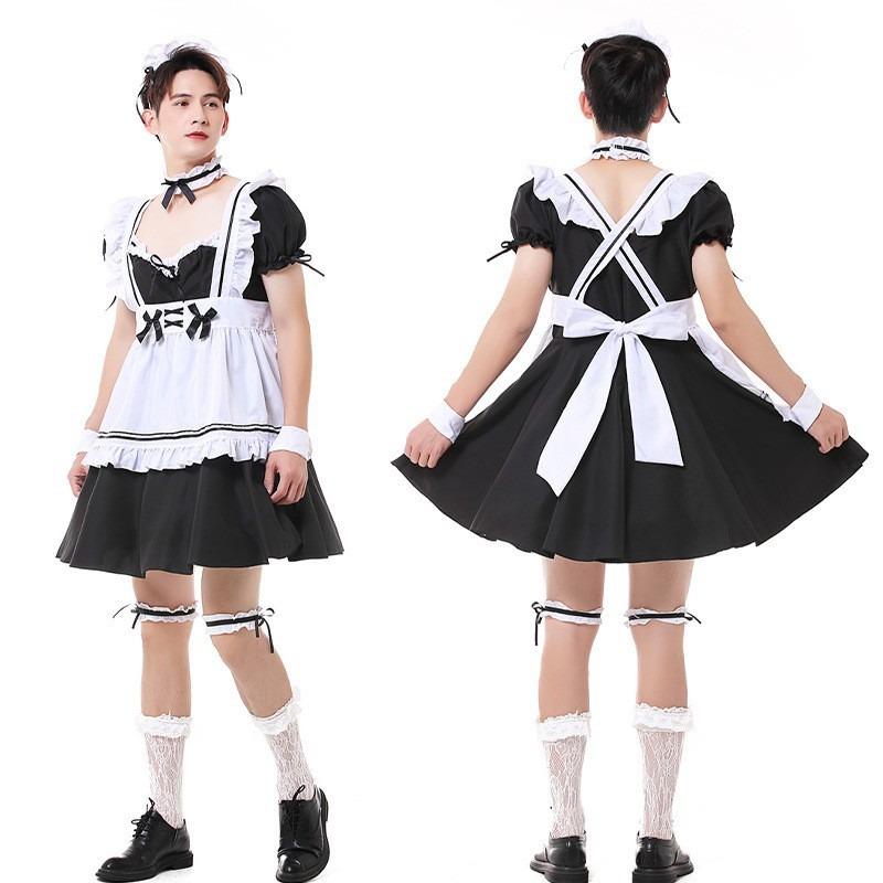 Costume da Cameriera Carino di Halloween Lolita Abbigliamento da Uomo Capo Inverso Taglie Forti Vestito Costume da Festa