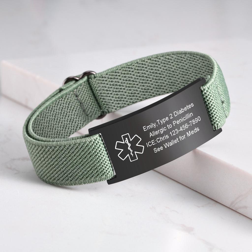 Braccialetto di Allerta Medica per Uomini Donne, Braccialetto Elastico Personalizzato in Acciaio Inossidabile, Regali per Famiglia Nonni Paziente