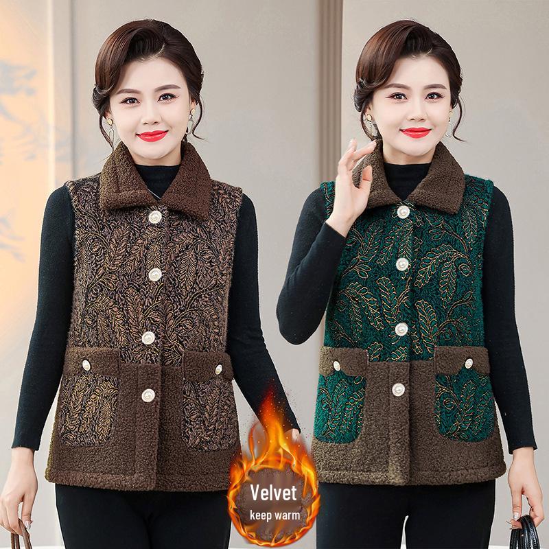 Women's Fleece-Lined Shawl Vest - Winter Wool, Mid-Aged & Elderly Style