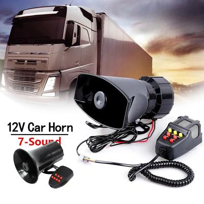 7 Sound Car Alarm Horn DC 12V with MIC Loud Motorcycle Siren Vehicle Truck Warning Loudspeaker Plastic Police Firemen