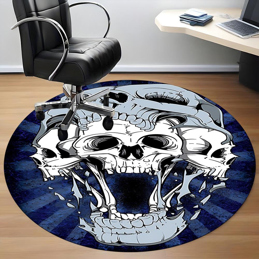 1PC Skull Office Round Area Rug, Mat Suitable For Office, Under Office Chairs Bedroom Living Room Home Decor, Room Deco