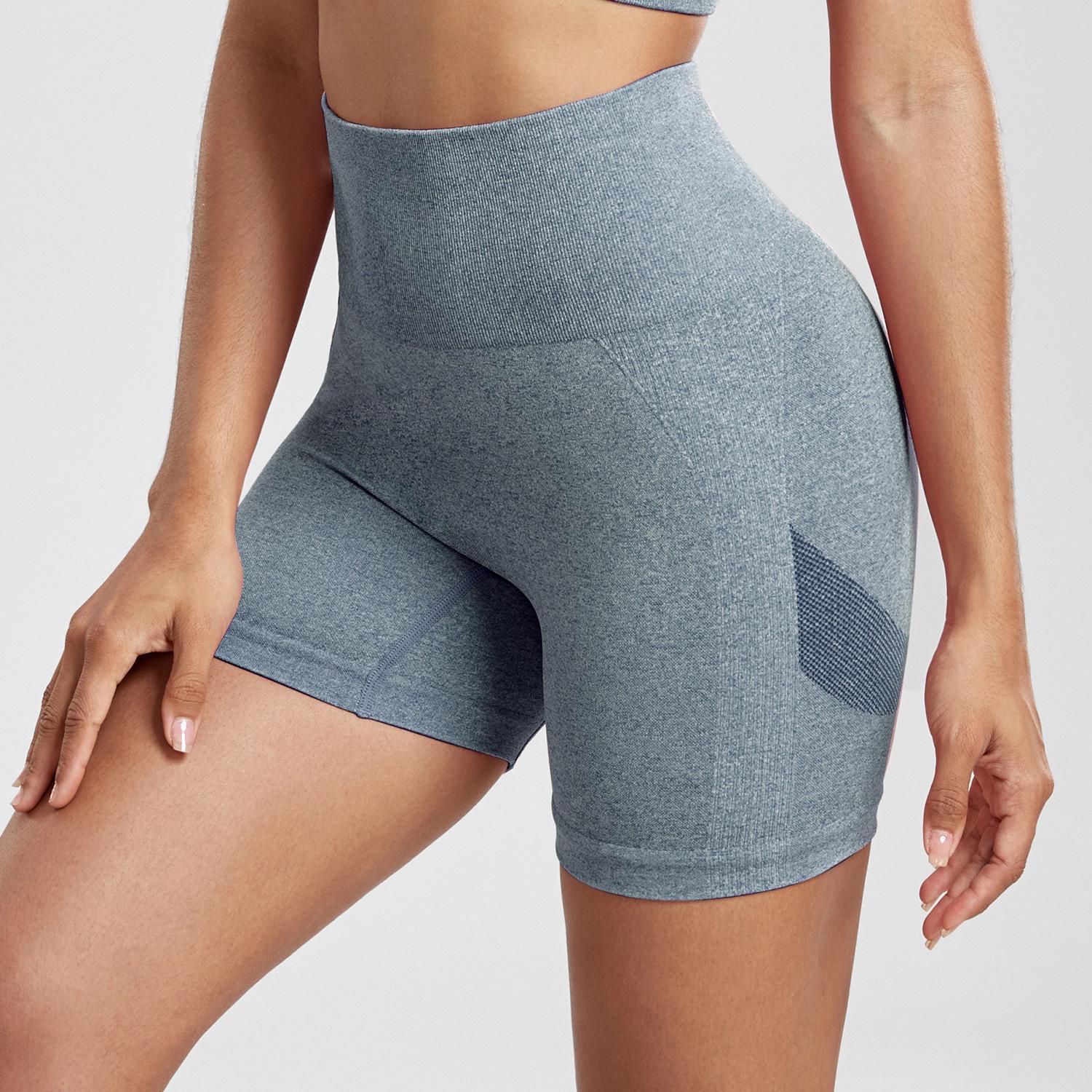 

High-Waisted Seamless Cycling Shorts with Hip-Lifting Design - Women s Three-Point Solid Color Yoga Fitness Pants Small синий